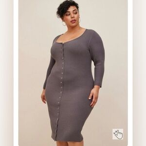 Midi Sweater Knit Button Front Dress